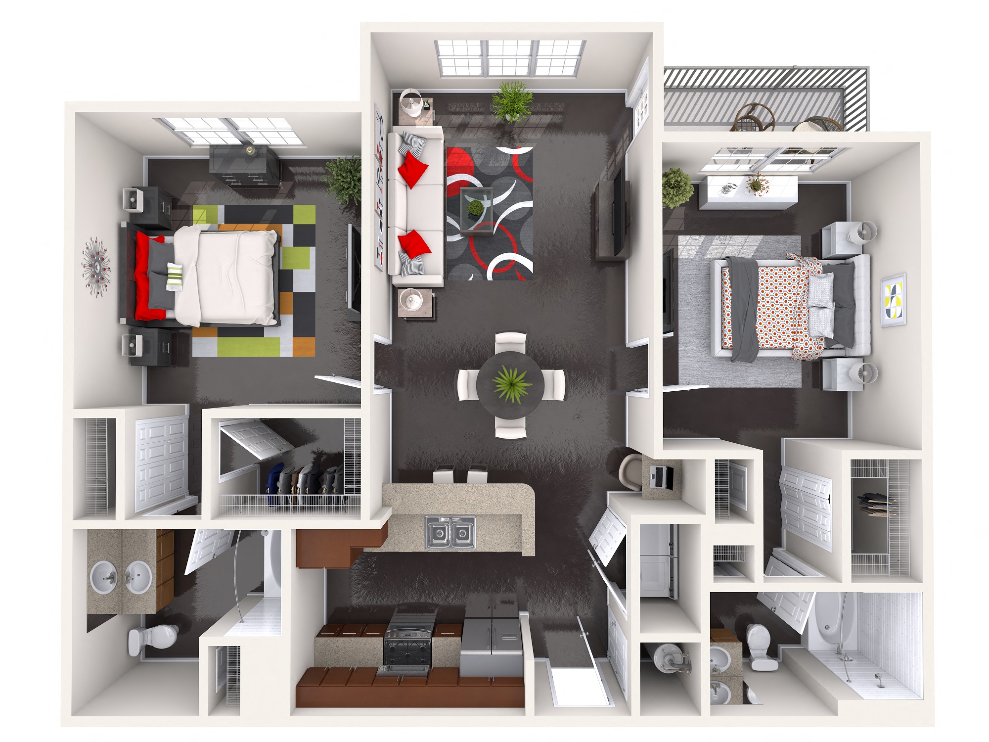 Floor plan for 2 beds, 2 baths, 1198 sqft